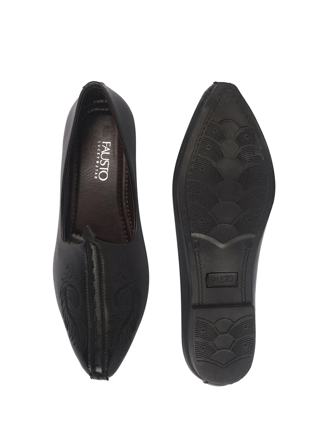 Men Black Emboridery Ethnic Slip On Juttis and Mojaris for Wedding|Party Slip-On|Traditional Kurtas Shoes|Flexible TPR Sole