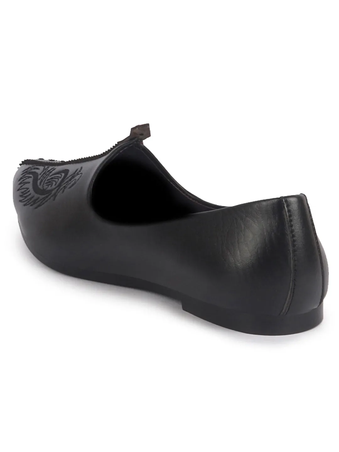 Men Black Emboridery Ethnic Slip On Juttis and Mojaris for Wedding|Party Slip-On|Traditional Kurtas Shoes|Flexible TPR Sole