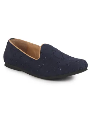 Men Blue Festive Embroidered Ethnic Slip On Juttis and Mojaris for Wedding|9 Colors|1-14UK Small Plus Sizes|Traditional Kurtas & Sherwani Shoe