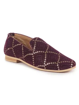 Men Cherry Sequin Embroidery Ethnic Juttis and Mojaris for Wedding|Party Festive Kurta Slip-On Shoes|Traditional Sherwani Shoes