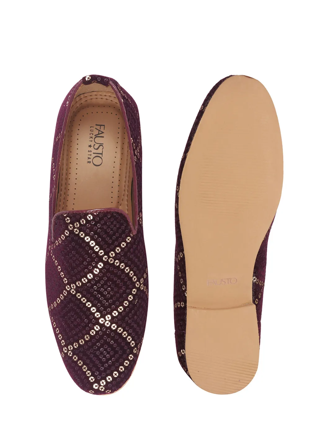 Men Cherry Sequin Embroidery Ethnic Juttis and Mojaris for Wedding|Party Festive Kurta Slip-On Shoes|Traditional Sherwani Shoes