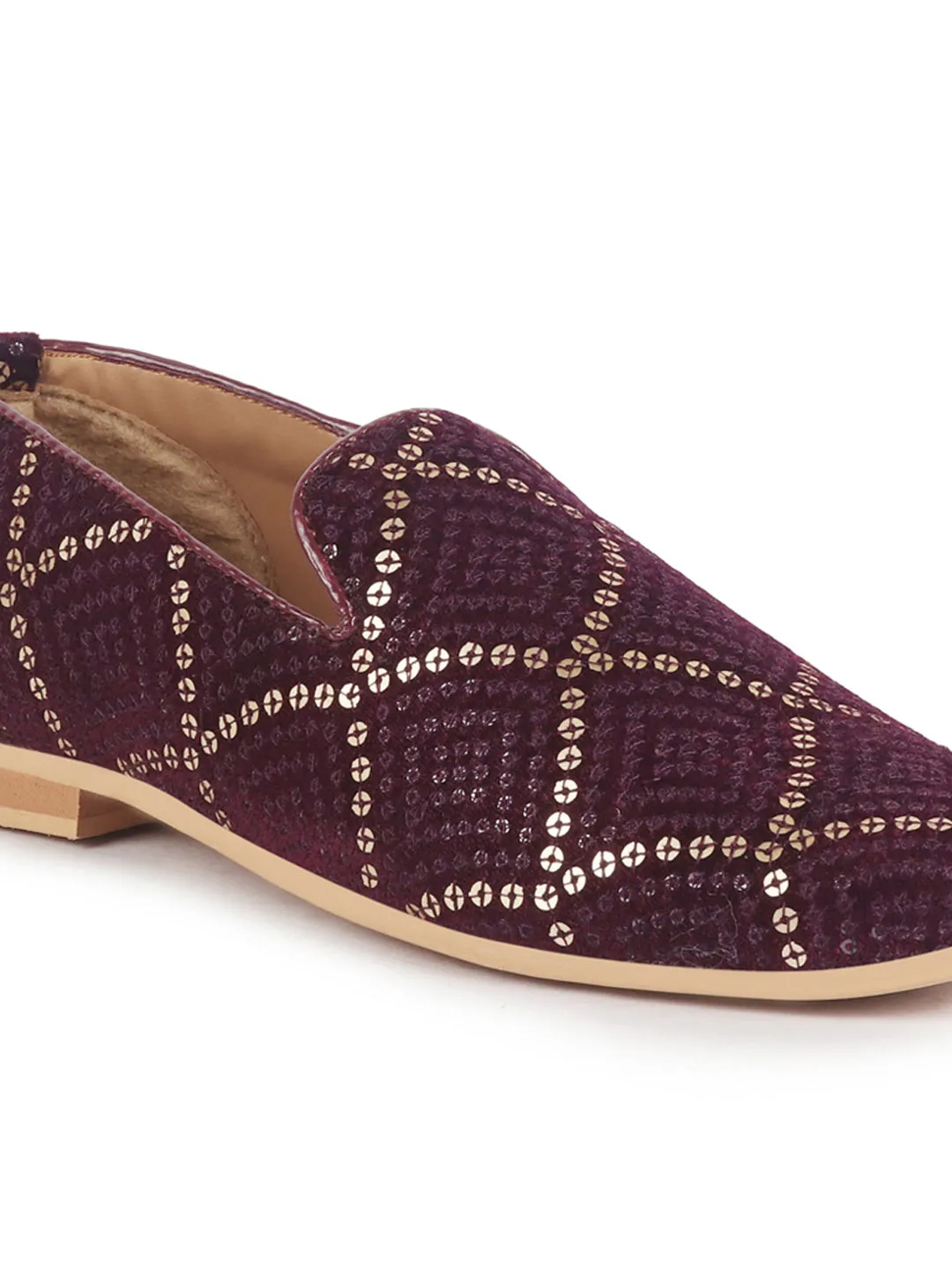 Men Cherry Sequin Embroidery Ethnic Juttis and Mojaris for Wedding|Party Festive Kurta Slip-On Shoes|Traditional Sherwani Shoes