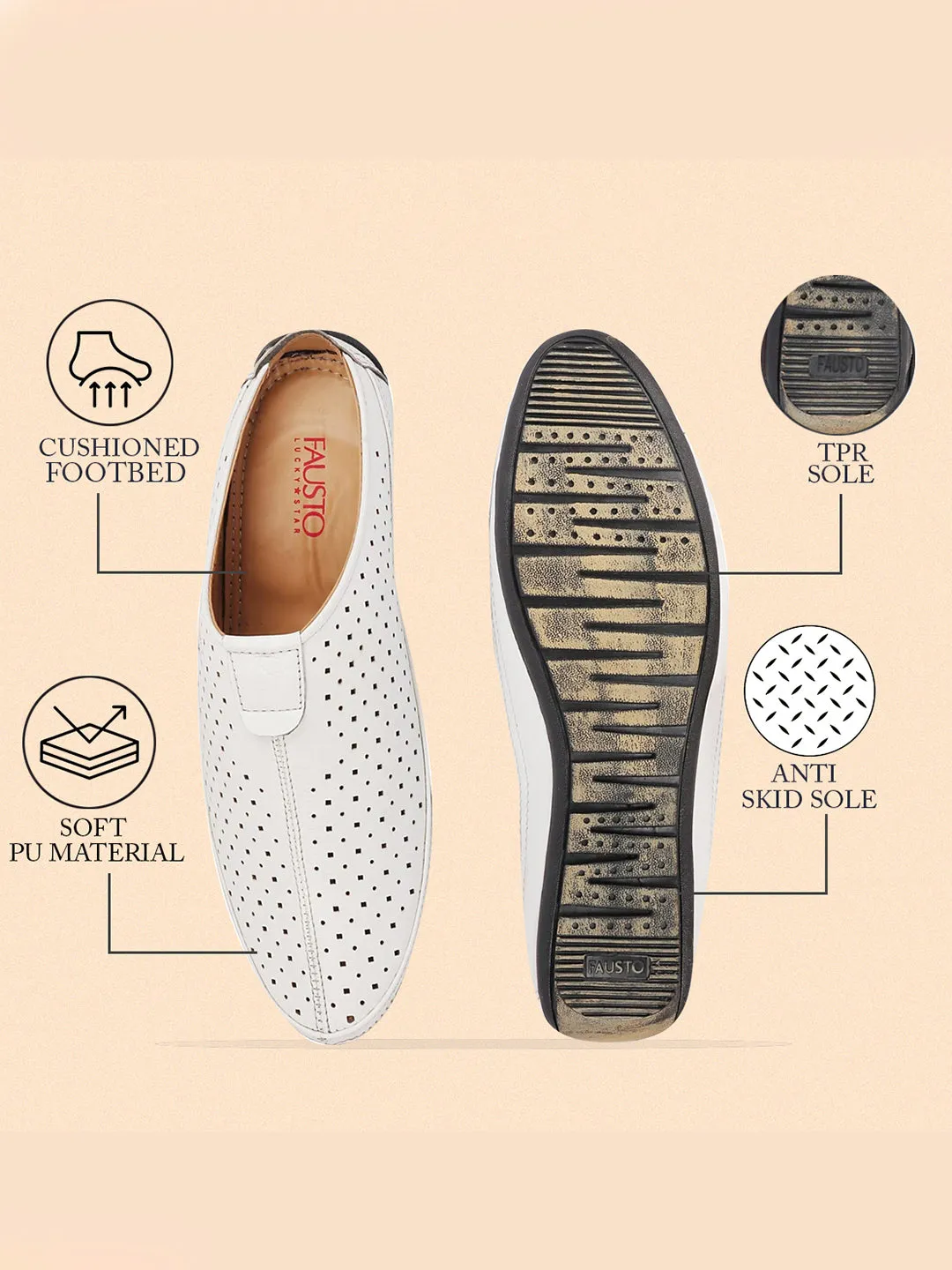 Men White Ethnic Wedding Party Back Open Slip On Juttis and Mojaris