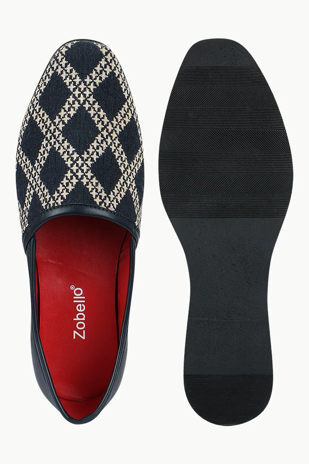 Men's Navy Jacquard Slip-On Juttis