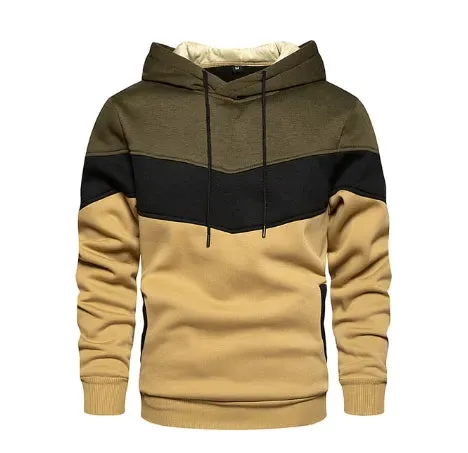 Men's Patchwork Hoodie - Casual Streetwear Fleece Thermal Hooded Sweatshirt