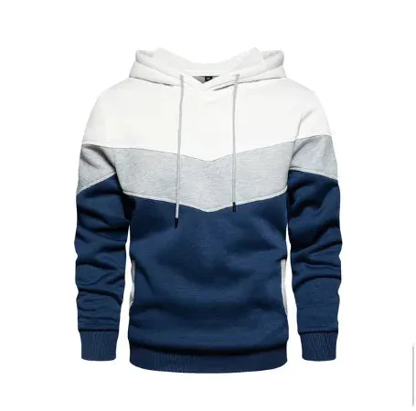 Men's Patchwork Hoodie - Casual Streetwear Fleece Thermal Hooded Sweatshirt