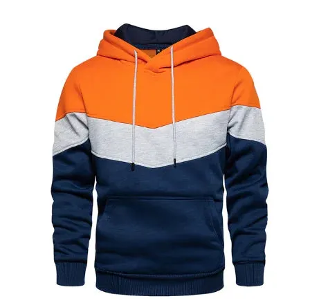 Men's Patchwork Hoodie - Casual Streetwear Fleece Thermal Hooded Sweatshirt