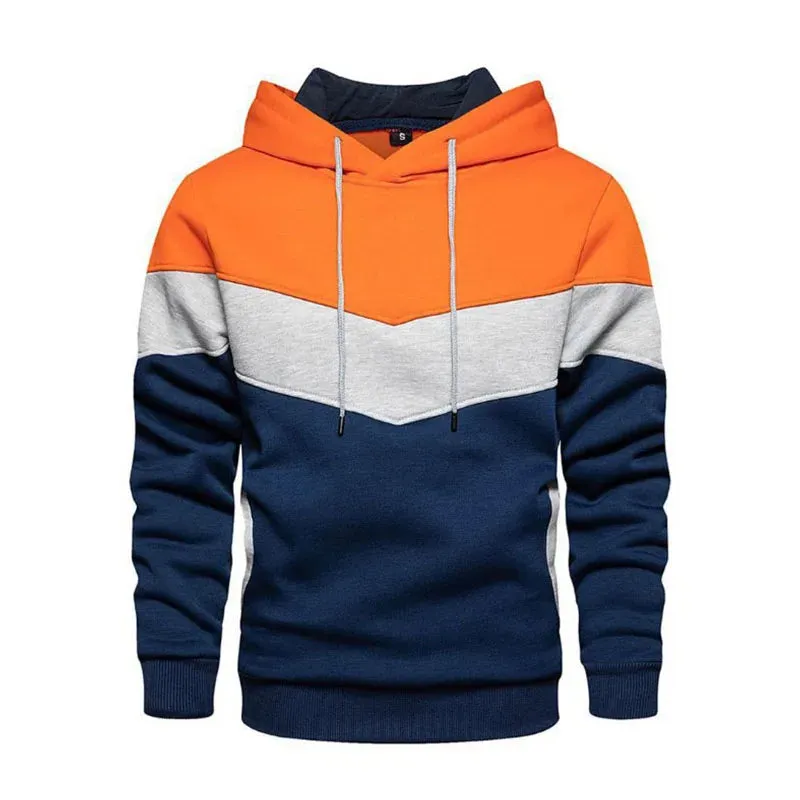 Men's Patchwork Hoodie - Casual Streetwear Fleece Thermal Hooded Sweatshirt