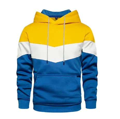 Men's Patchwork Hoodie - Casual Streetwear Fleece Thermal Hooded Sweatshirt