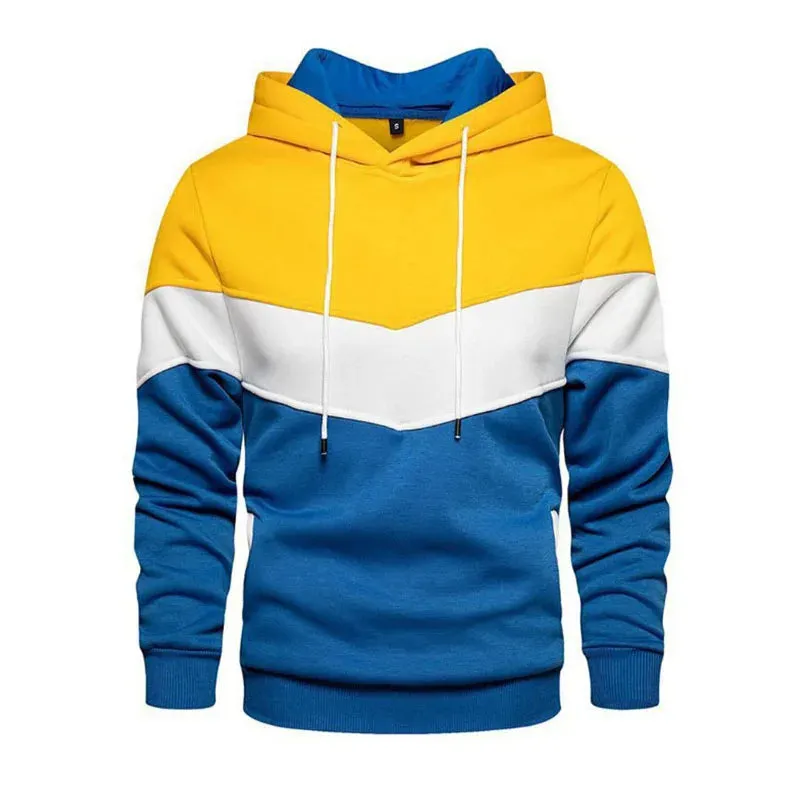 Men's Patchwork Hoodie - Casual Streetwear Fleece Thermal Hooded Sweatshirt