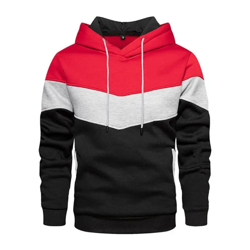 Men's Patchwork Hoodie - Casual Streetwear Fleece Thermal Hooded Sweatshirt