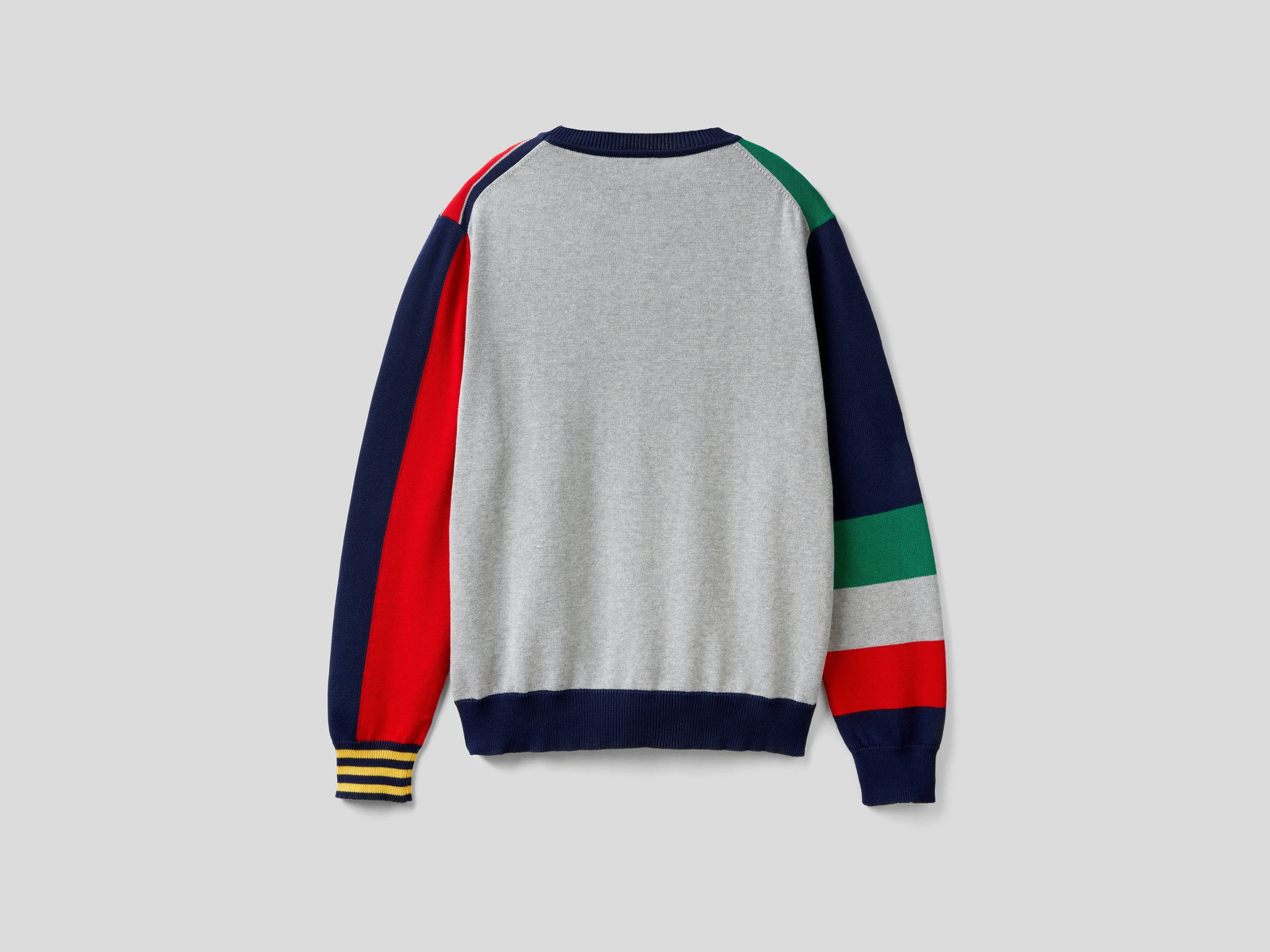 Mens Striped and Patchwork Round Neck Sweater