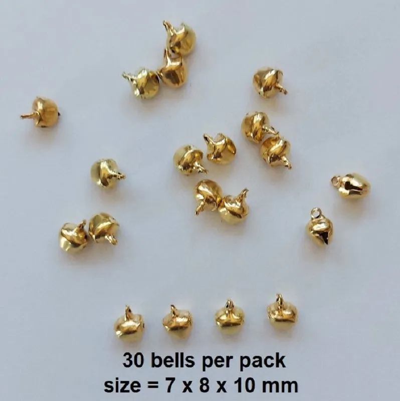 Metal miniature bells in shiny gold, 7 x 8 x 10 mm - pack of 30 pieces