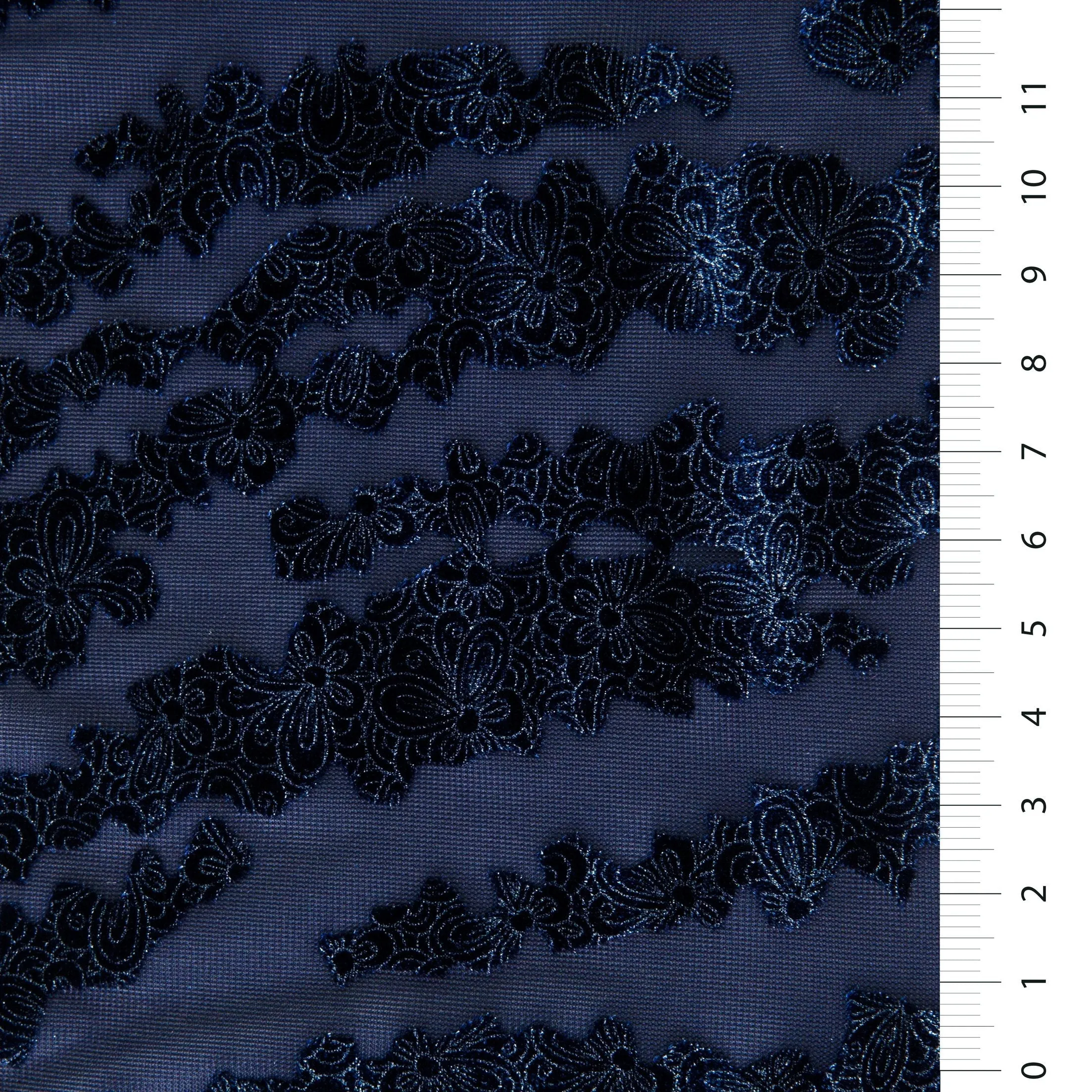 Metallic Shiny Velvet Navy Blue Floral Burning Fabric