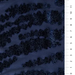 Metallic Shiny Velvet Navy Blue Floral Burning Fabric