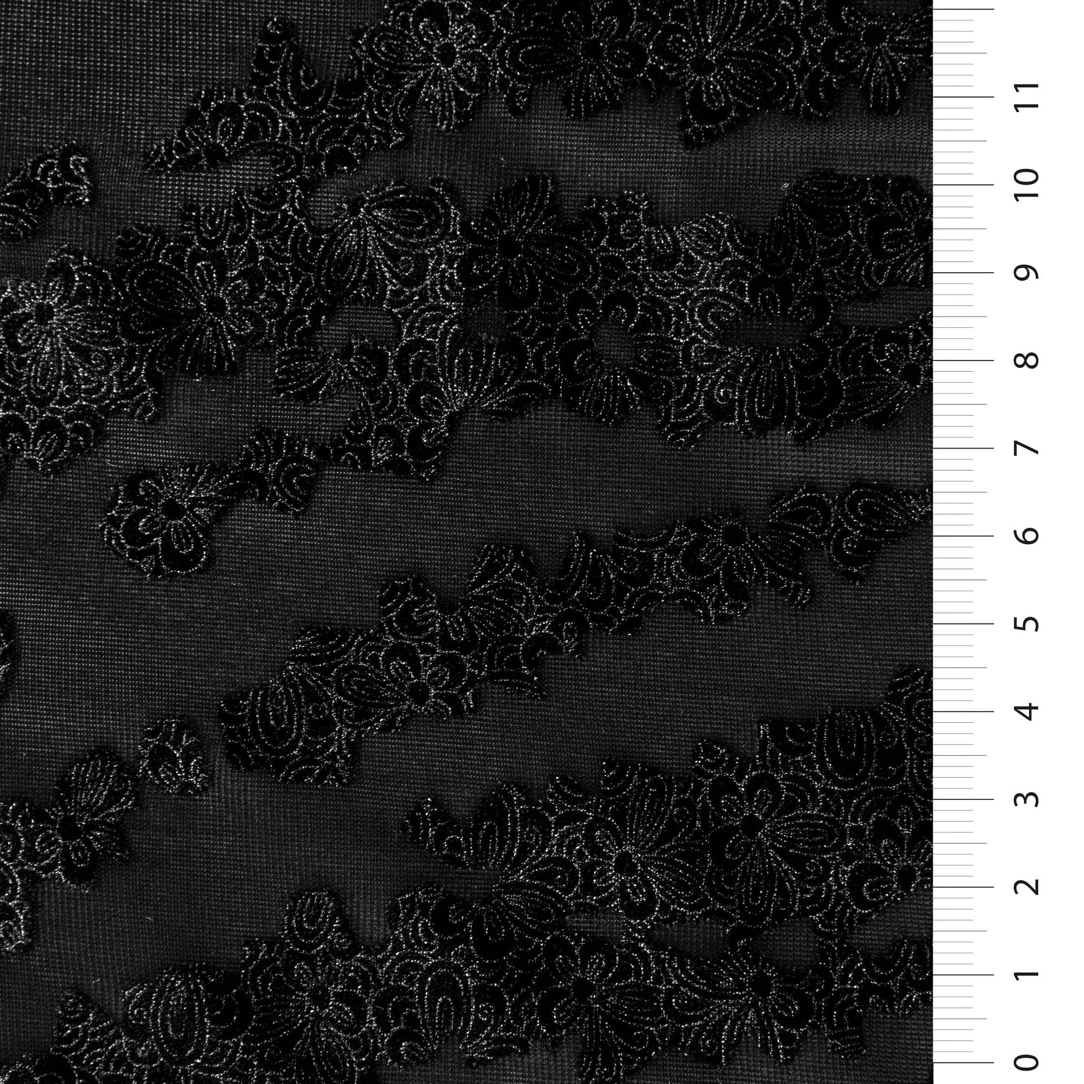Metallic Shiny Velvet Navy Blue Floral Burning Fabric