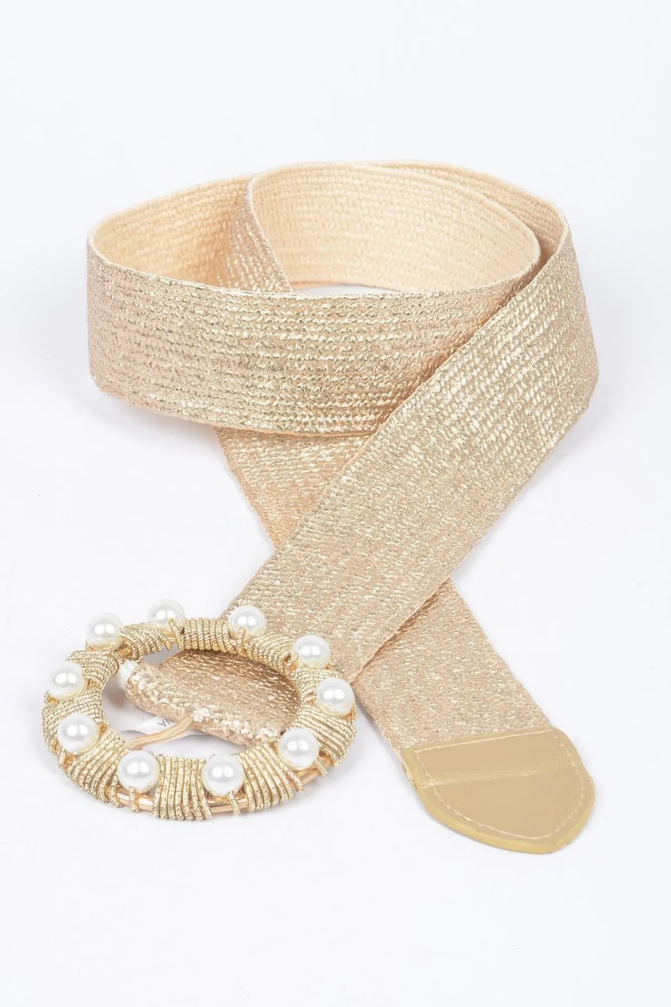 Metallic Stretch Belt W/pearl Metal Bucklt