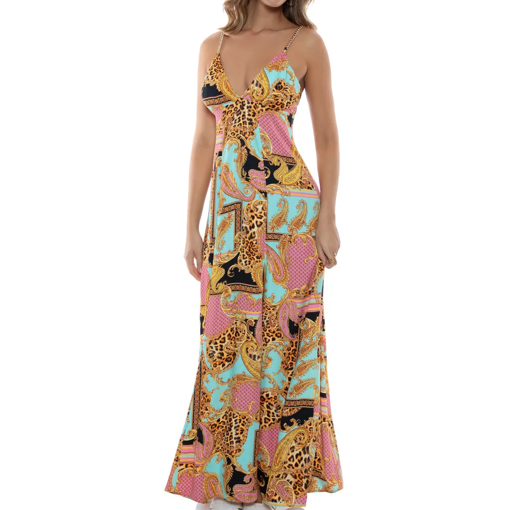 MIAMI DAYDREAM - Chain Bralette Side Slit Maxi Dress