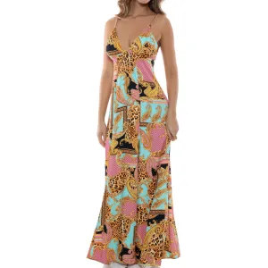 MIAMI DAYDREAM - Chain Bralette Side Slit Maxi Dress