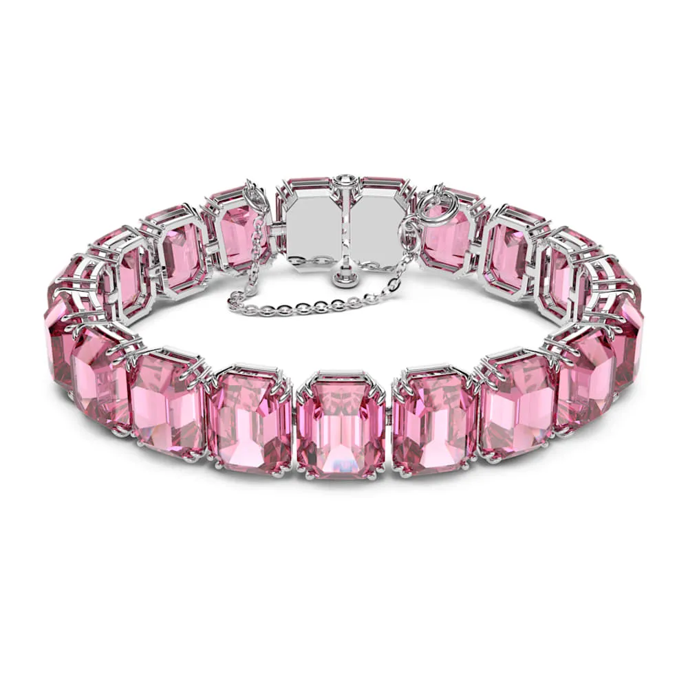 Millenia Bracelet, Octagon Cut Crystals, Pink, Rhodium Plated