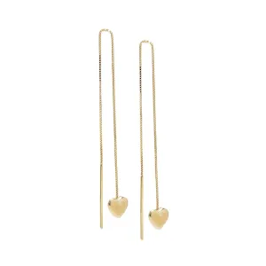 Mini Puffy Heart Threader Earring 14K