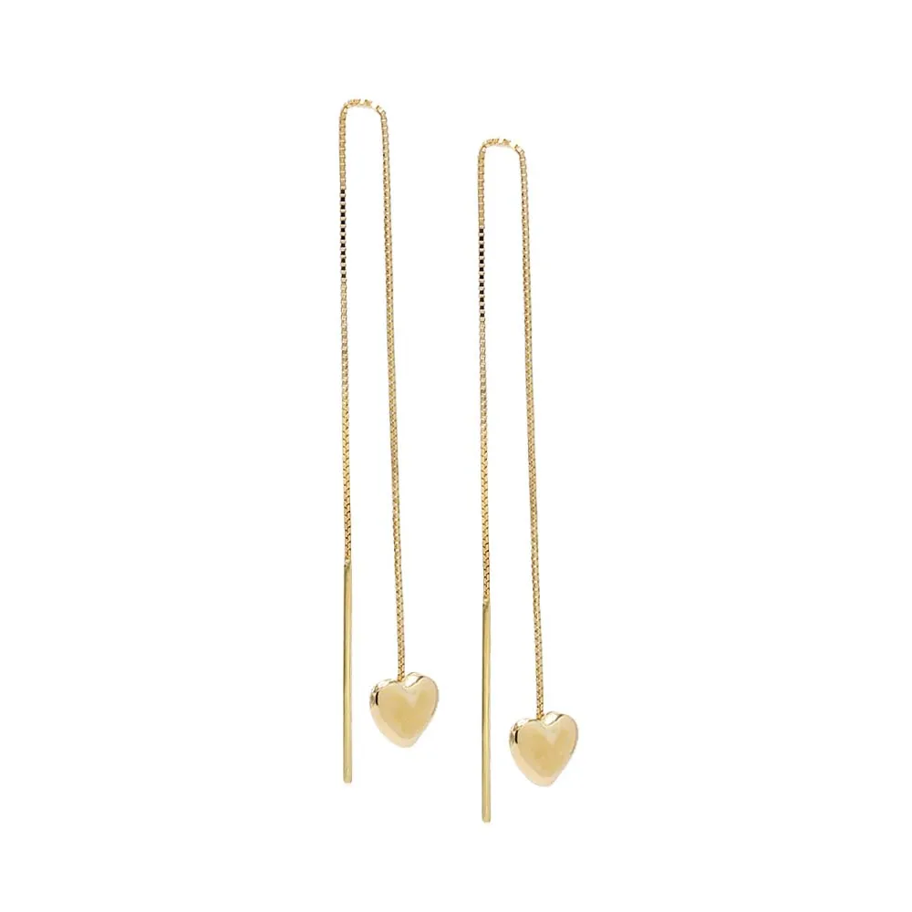 Mini Puffy Heart Threader Earring 14K