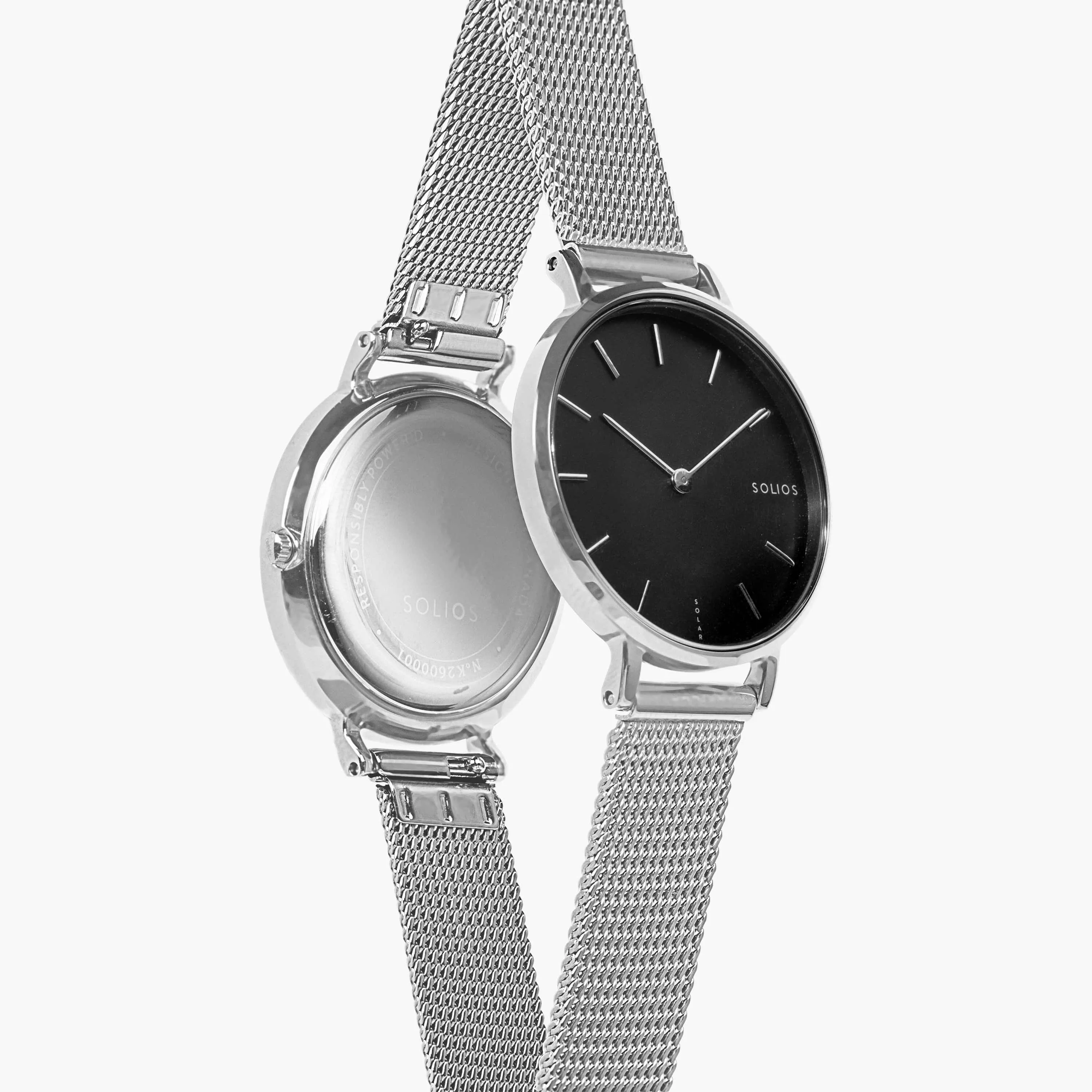 Mini Solar Watch with Black & Silver Dial  | Silver Mesh Strap