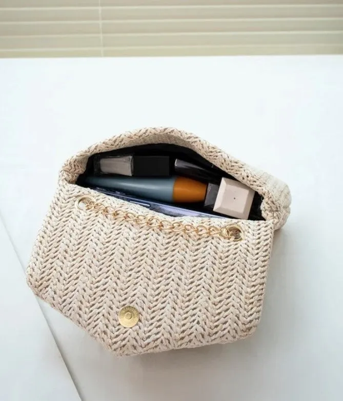 Mini Straw Woven Chain Crossbody Fashion Shoulder Bag