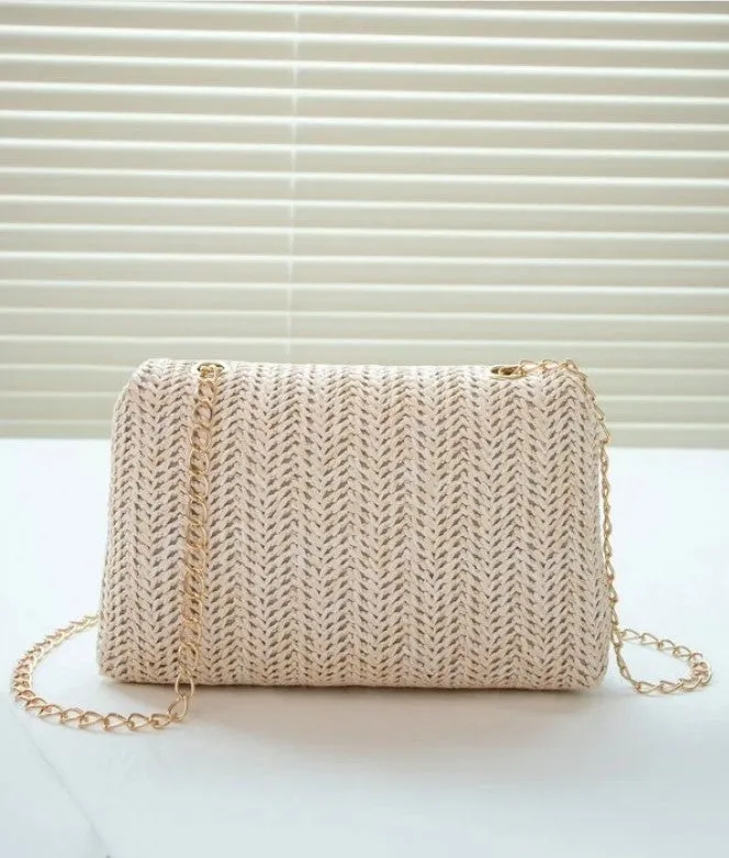 Mini Straw Woven Chain Crossbody Fashion Shoulder Bag