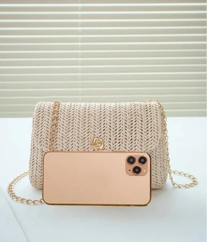 Mini Straw Woven Chain Crossbody Fashion Shoulder Bag