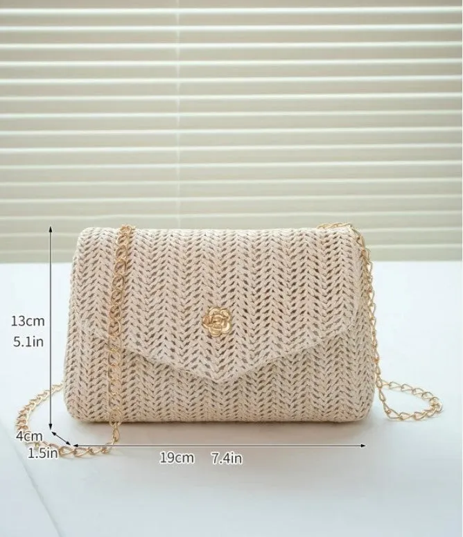 Mini Straw Woven Chain Crossbody Fashion Shoulder Bag