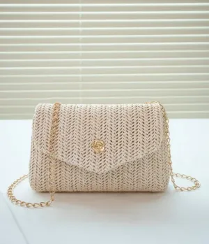 Mini Straw Woven Chain Crossbody Fashion Shoulder Bag