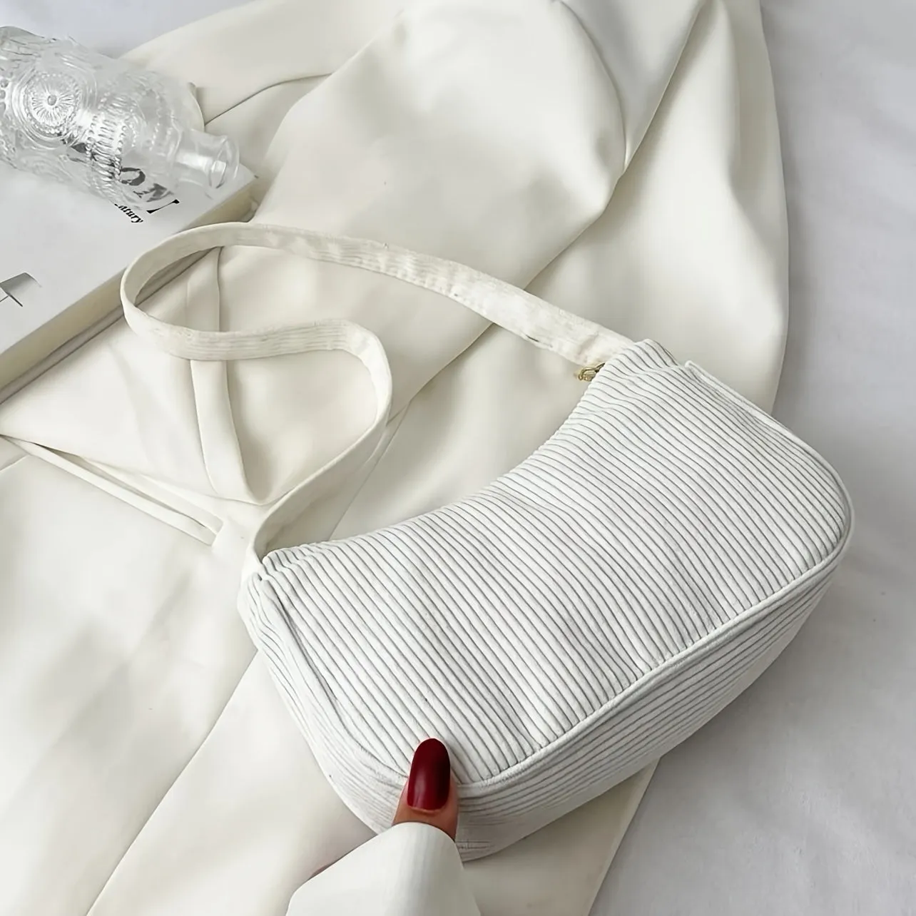 Minimalist Corduroy Shoulder Bag – Stylish Baguette Handbag