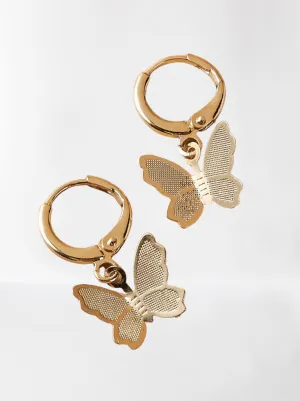Minimalist Gold Butterfly Huggie Hoops