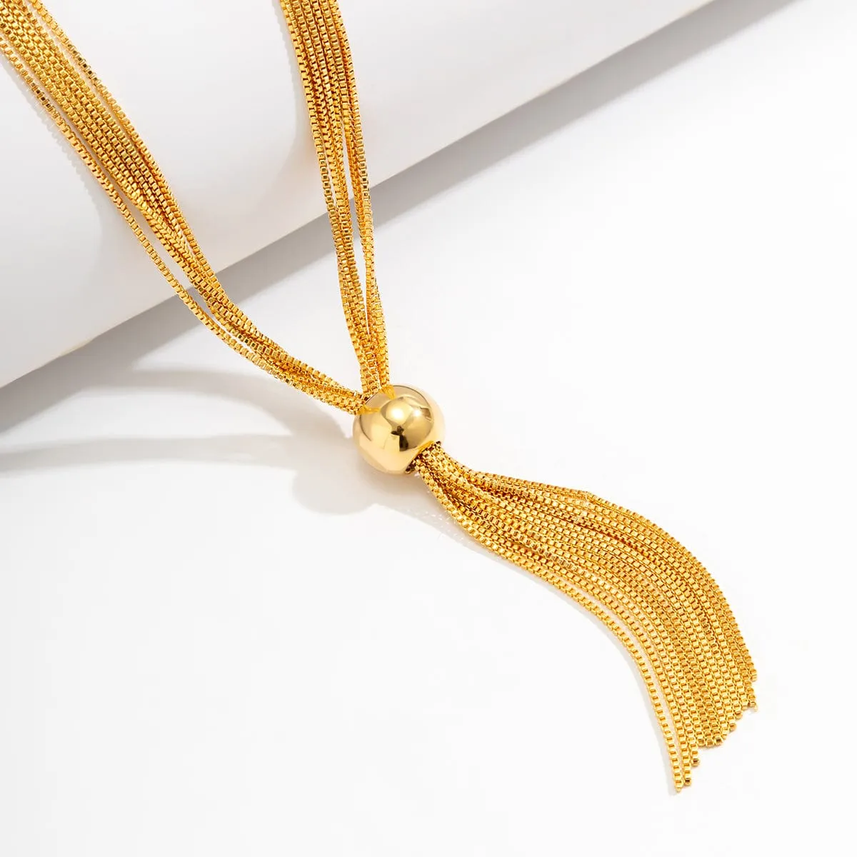 Minimalist Layered Chain Tassel Y Necklace