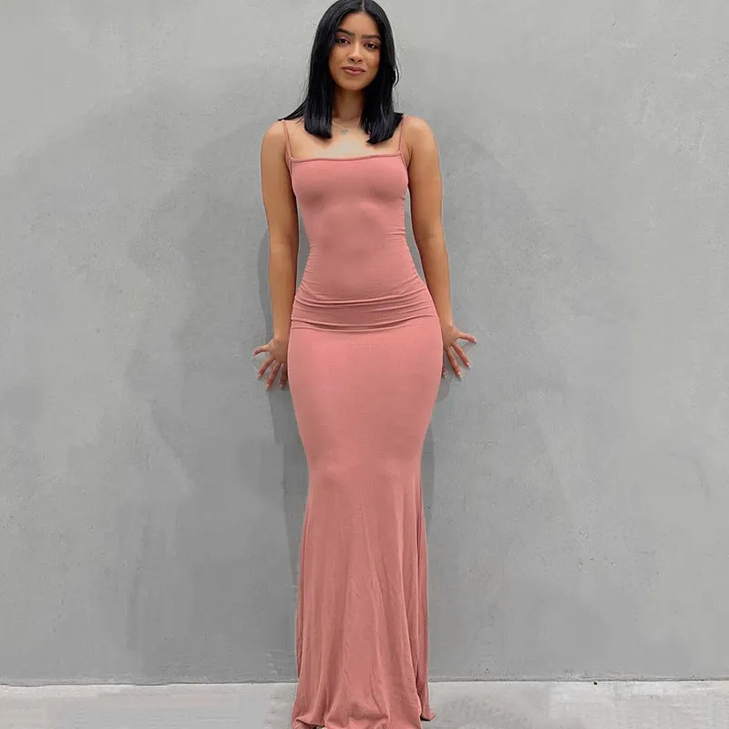 Minimalist Sleek Spaghetti Strap Slim Fit Long Dress