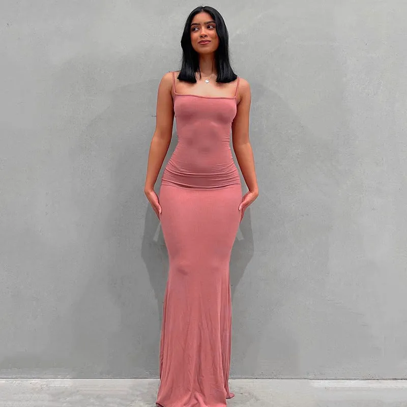 Minimalist Sleek Spaghetti Strap Slim Fit Long Dress