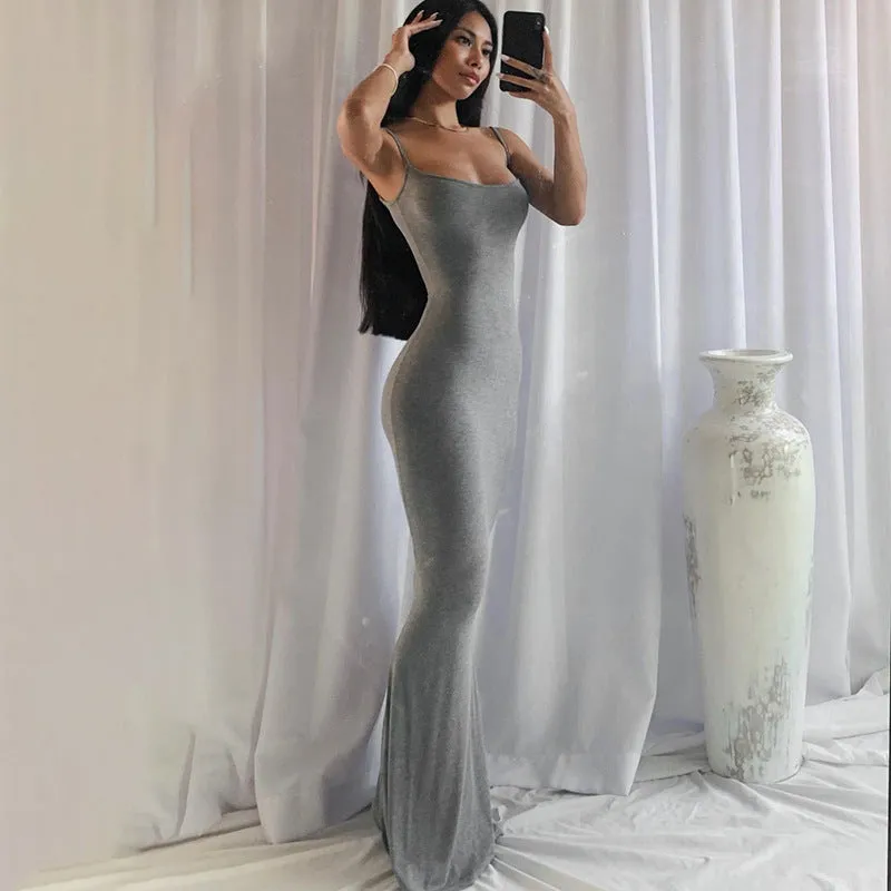 Minimalist Sleek Spaghetti Strap Slim Fit Long Dress
