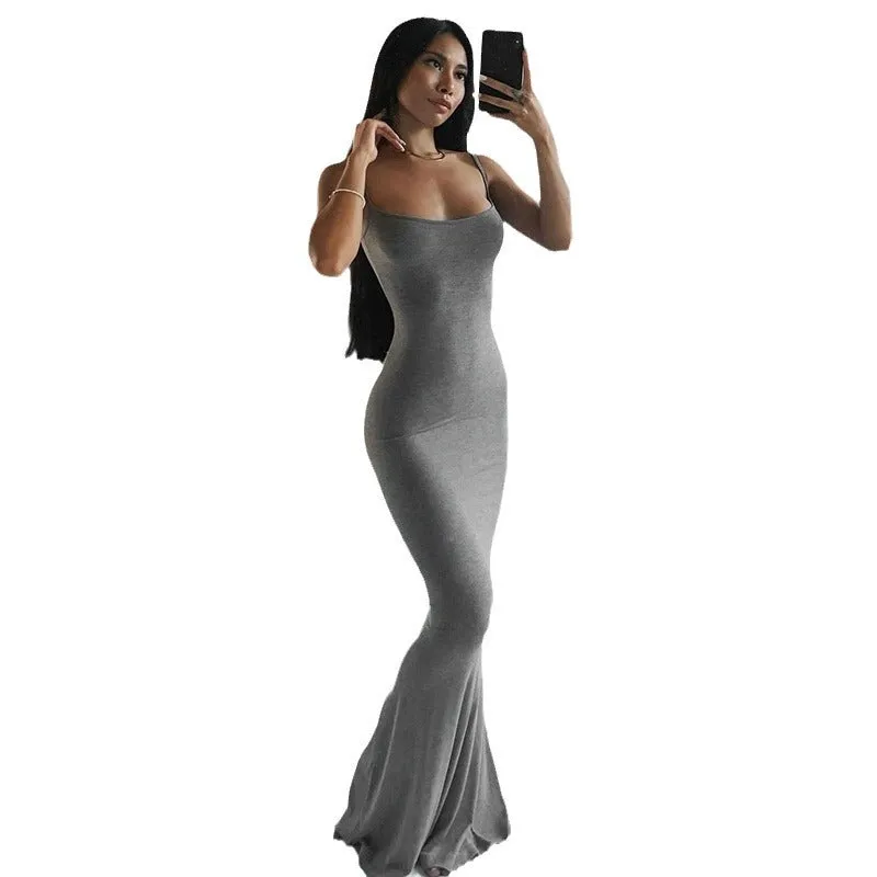 Minimalist Sleek Spaghetti Strap Slim Fit Long Dress