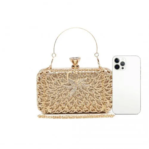 Miss Lulu Sparkling Classical Women Clutch Purse Evening Bag - Gold