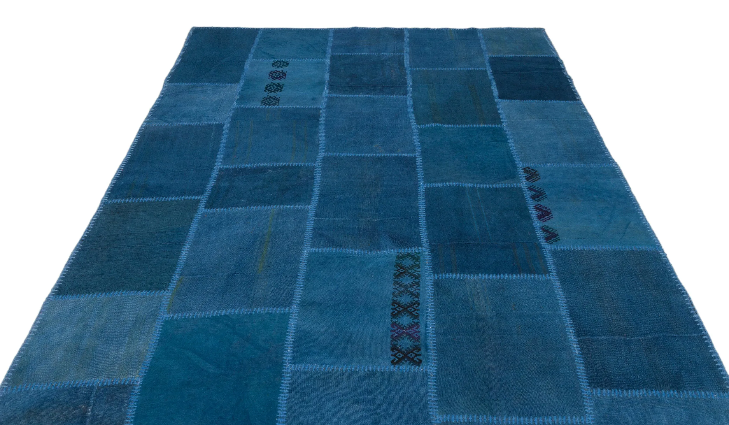 Mixed Over Dyed Kilim Patchwork Unique Rug 6'3'' x 9'10'' ft 190 x 300 cm