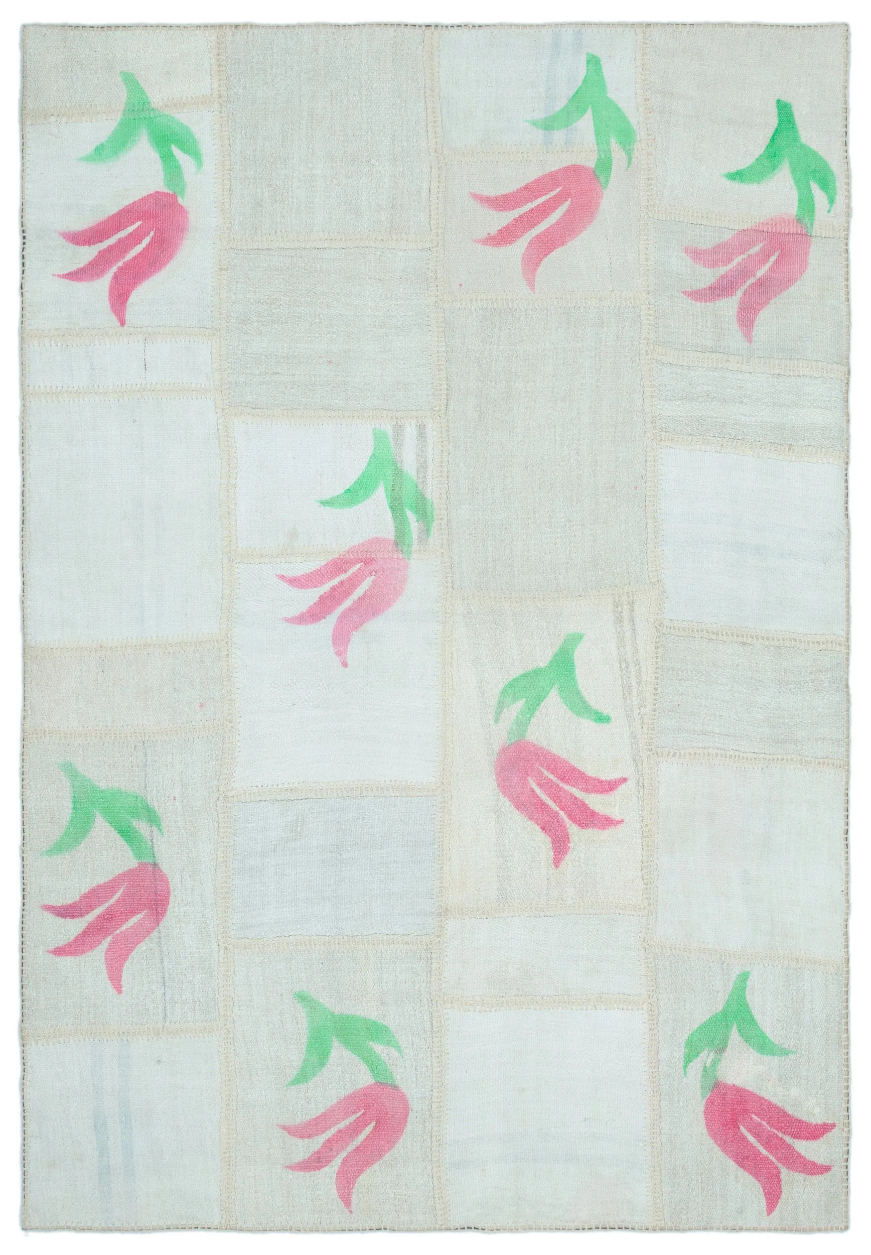 Mixed Over Dyed Rug | Flower Design Rug | Turkish Rug | Hand Weaving Rug  | Bedroom Rug | Wool Rug | Vintage Rug | Tumbled Rug  | Naturel Rug | Boho Rug I  5'1'' x 7'6'' ft 155 x 228 cm
