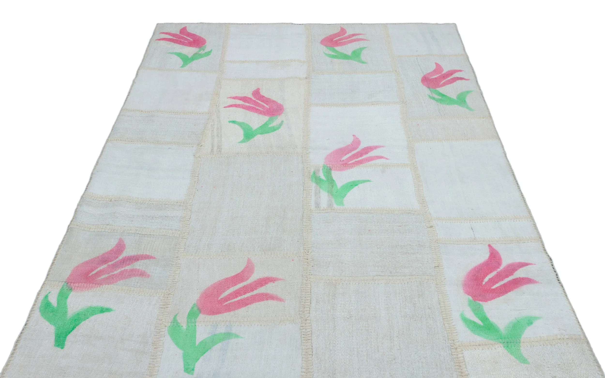 Mixed Over Dyed Rug | Flower Design Rug | Turkish Rug | Hand Weaving Rug  | Bedroom Rug | Wool Rug | Vintage Rug | Tumbled Rug  | Naturel Rug | Boho Rug I  5'1'' x 7'6'' ft 155 x 228 cm