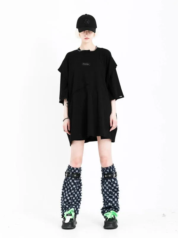Mod Wave Movement Patchwork T-Shirt- Black
