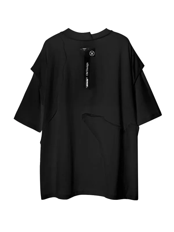 Mod Wave Movement Patchwork T-Shirt- Black