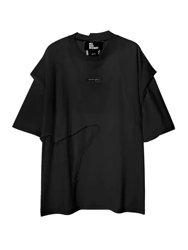 Mod Wave Movement Patchwork T-Shirt- Black