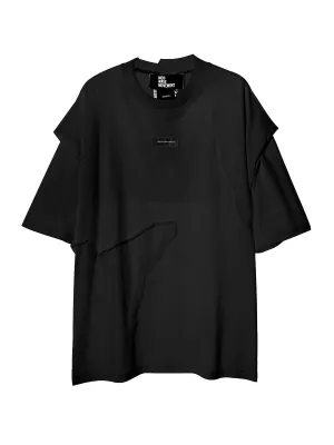 Mod Wave Movement Patchwork T-Shirt- Black