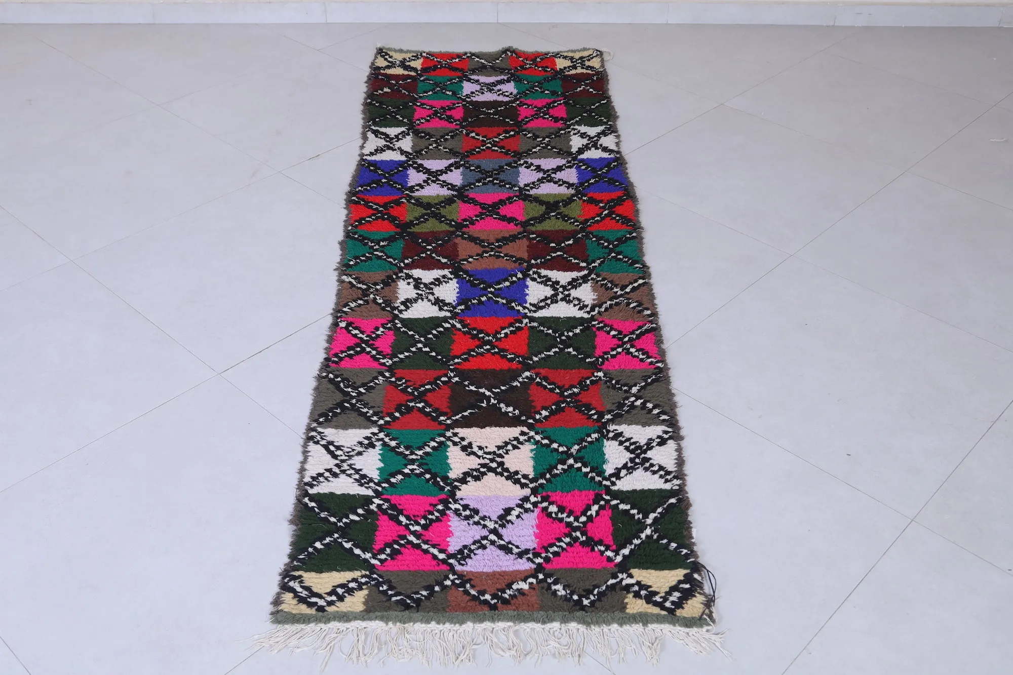 Moroccan Rug - Handwoven 2.2ft x 7.4ft | Colorful Berber Patchwork
