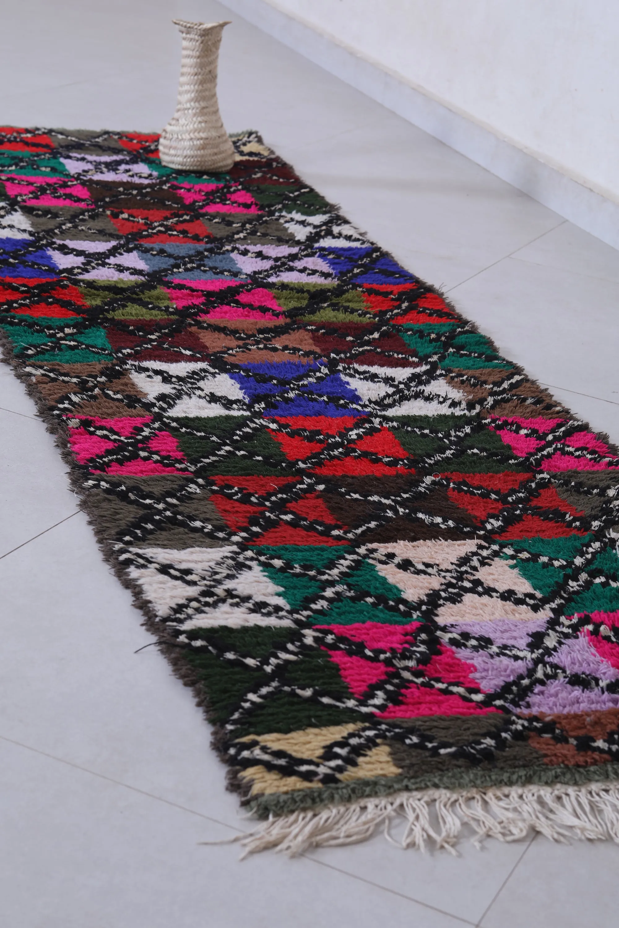 Moroccan Rug - Handwoven 2.2ft x 7.4ft | Colorful Berber Patchwork