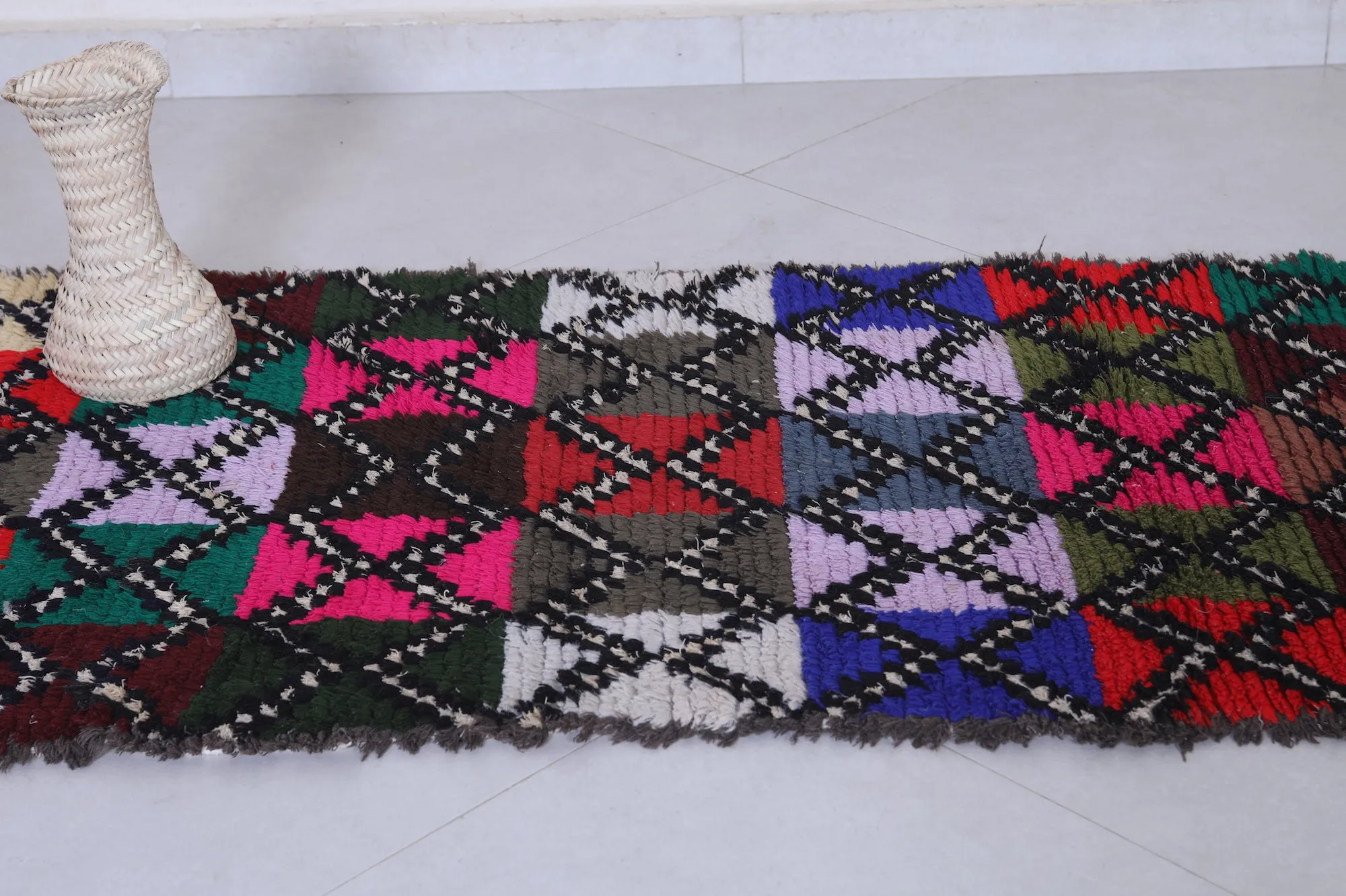 Moroccan Rug - Handwoven 2.2ft x 7.4ft | Colorful Berber Patchwork
